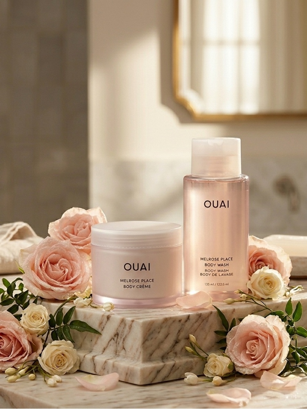 NEW OUAI Melrose Place Body Crème & Body Wash Set - Luxury Skincare Gift